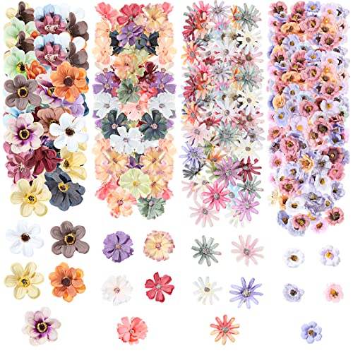 Cindeer 217 Pcs Mini Silk Flower Heads Bulk, Small Fake Flowers for Crafts Artificial 3D Loose Fabric Flower for Crafts DIY Wedding Party Hair Cap Dresses Decorations(Assorted Colors) - color: Assorted Colors