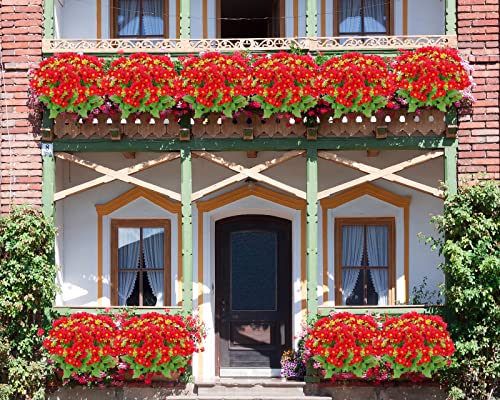 Artificial Daisy Flowers 6 Bundles, UV Resistant Fake Silk Flowers, No Fade Greenery Shrubs Plants for Garden Farmhouse Porch Wedding Indoor Outdoor Home Decor (Red) - color: Red