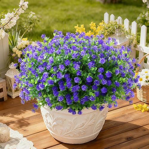 SITUMEIZI 8 Bundles Purple Artificial Flowers Outdoor Fake Flower Plastic UV Resistant Shrubs Greenery Plants Hanging Decorations Garden Porch Window Box Farmhouse Outside Summer Indoor Decor - color: Purple