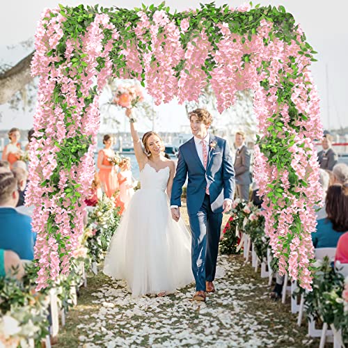 Findosom Wisteria Artificial Flowers Garland, 5Pcs Total 36FT Pink Wisteria Hanging Flowers, Flower Garland Decorations for Home Garden Outdoor Ceremony Wedding Arch Decoration - color: Pink, size: 5 PCS
