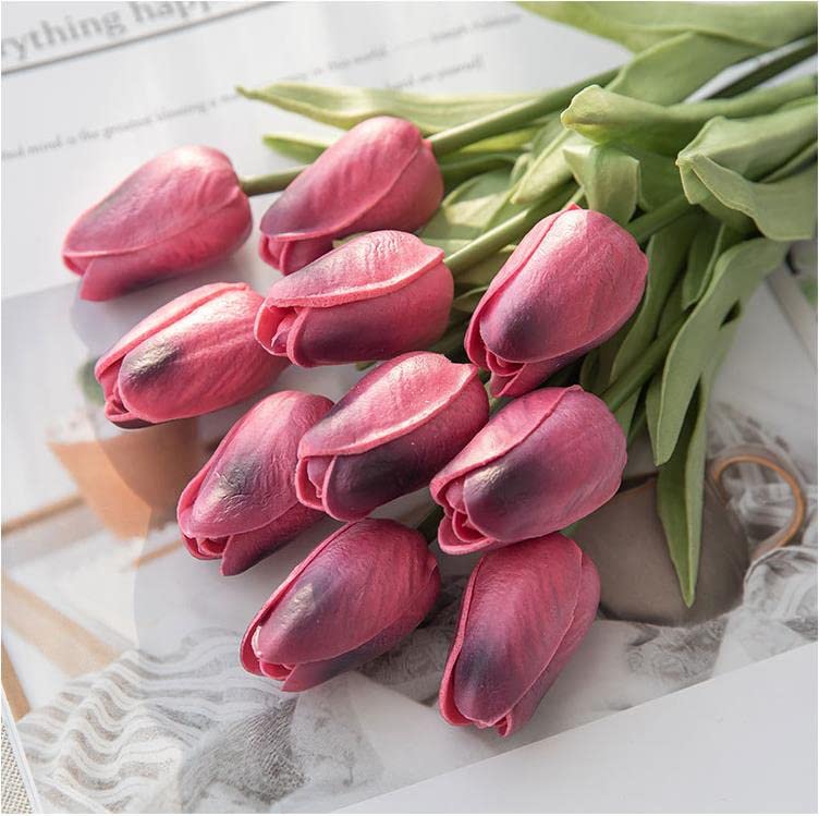 30 pcs Real-Touch Artificial Tulip Flowers Home Wedding Party Decor (Dark Purple) - color: Dark Purple