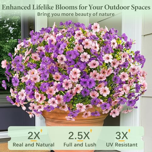 Yastouay 12 Bundles Artificial Flowers for Outdoors, UV Resistant Artificial Outdoor Flowers No Fade Fake Outdoor Flowers Plants for Garden Porch Window Box Farmhouse Pot Planters Decor (Fuchsia+Pink) - color: Fuchsia+pink, size: 12 Bundles