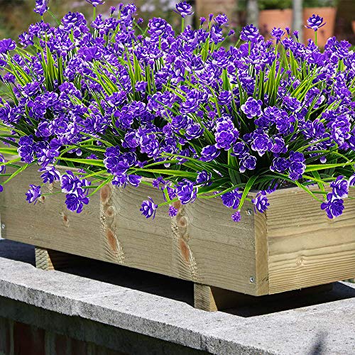 Grunyia Artificial Flowers, 20 Bundles Outdoor Fake Flowers for Decoration UV Resistant Faux Plastic Plants Garden Porch Window Box Décor (Blue) - color: Blue