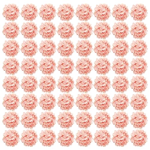 Auihiay 64 PCS Full Hydrangea Flowers, Silk Hydrangea Artificial Flowers Heads with Stems, Artificial Flowers for Wedding, Garden, Baby Shower, Party, Outdoor Indoor Decoration (Light Peach) - color: Light Peach