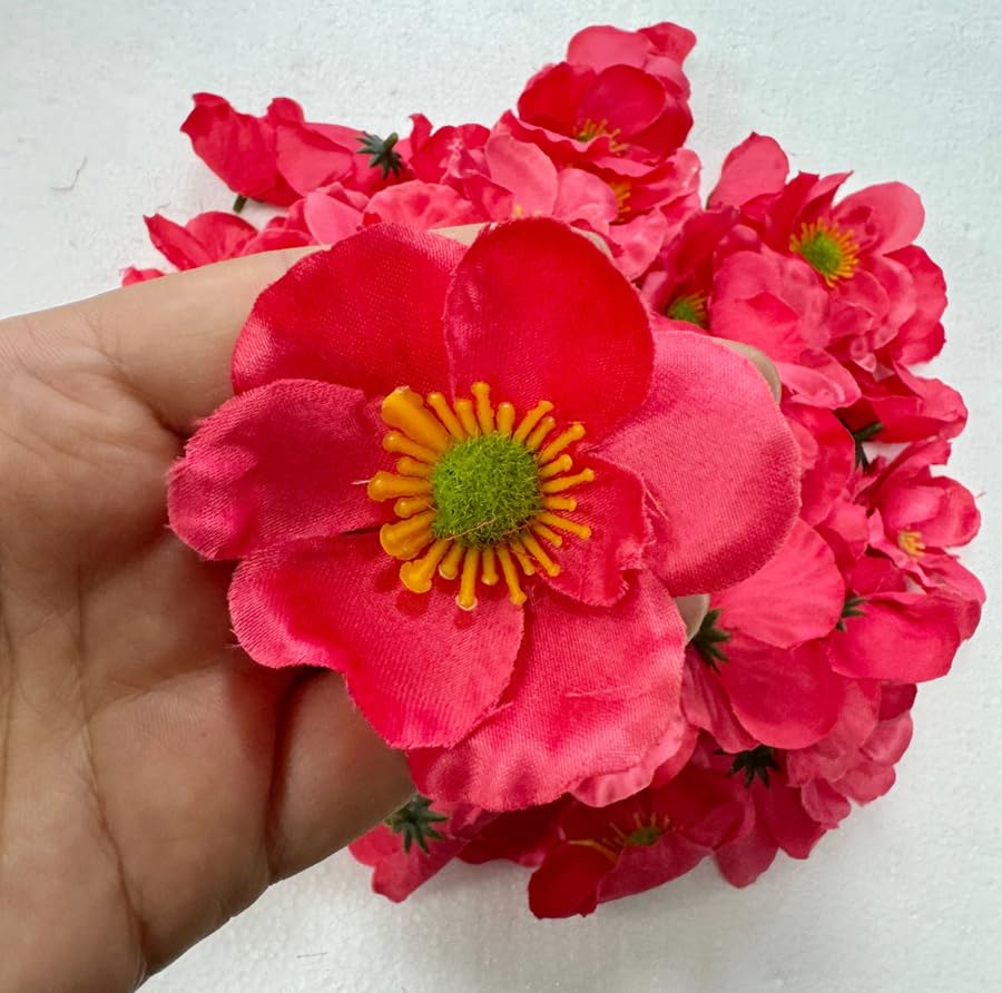 Rikyo 100 pcs Artificial Silk Poppy Anemone Flower Heads Autumn Fake Poppy Flower,Vase Fillers,Corsages for Wedding Decor,Nursery Wall,Archway Decor Wreath Garland Cake Ornaments (Red) - color: Red