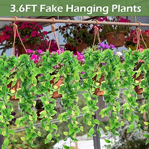 Hoteam 12 Pcs Artificial Hanging Plants 32 Inch Fake Ivy Vines with Fake Leaves Patio Artificial Plants Greenery for Living Room Indoor Outdoor Wall, No Basket (Pothos) - color: Pothos