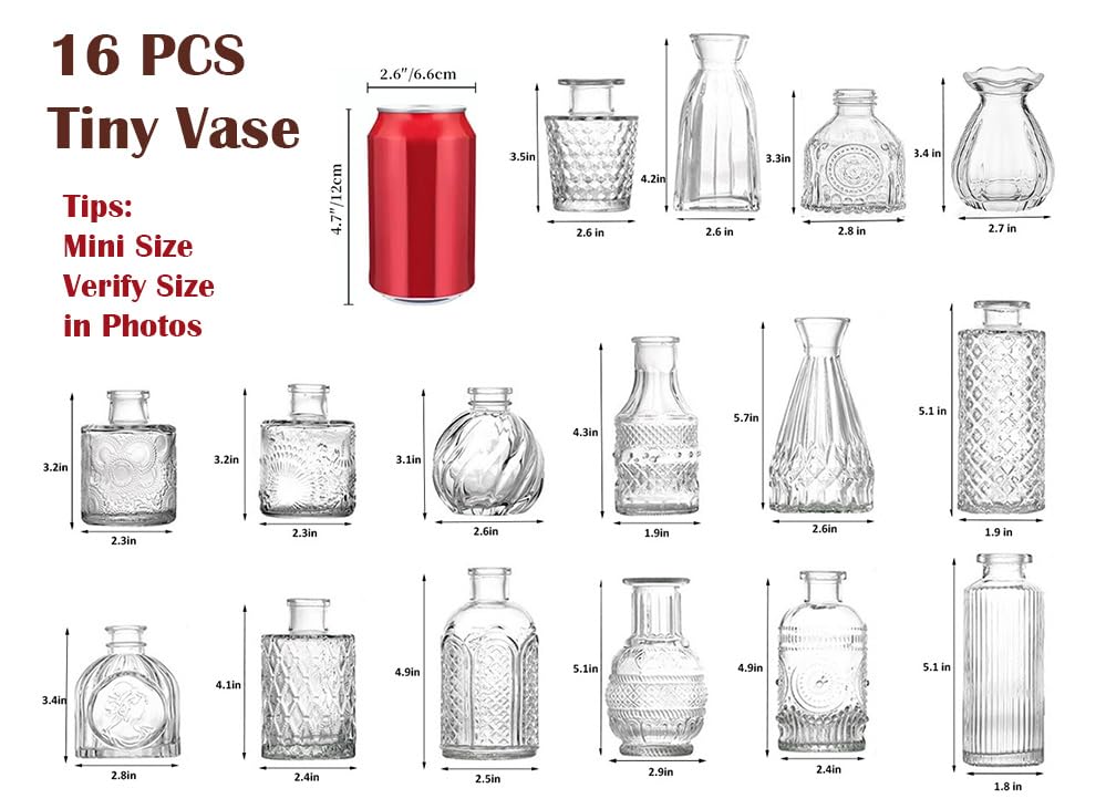 16 Pack Glass Bud Vase Set, Small Flower Vase Set Bud Vases for Wedding Centerpiece Table Decor, Vintage Small Vases for Room Home Dining Party Table Center Decor (Clear Set, 16 Pack) - color: Clear Set, size: 16 Pack