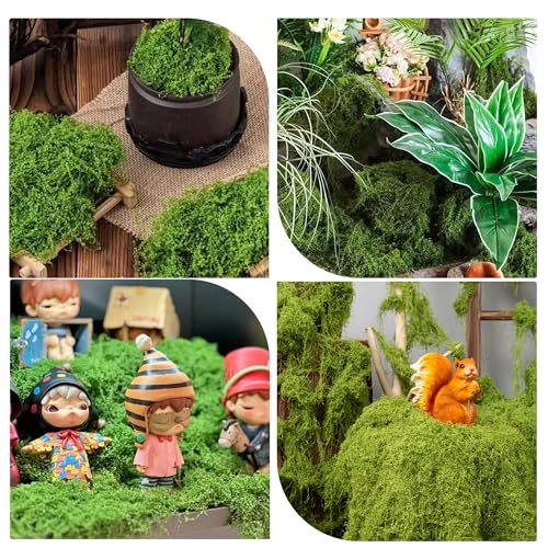 Dual-Color Fake Moss for Plants Indoor, 10.6oz Realistic Artificial Moss for Crafts, Terrariums, Fairy Gardens & DIY Home Decor, Moss for Potted Plants, Glass Jars (Light & Dark Green) - size: 300
