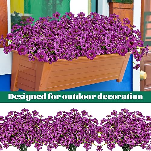 Lnoicy 24 Pcs Artificial Flowers for Outdoor,Plastic Flowers Decoration, UV Resistant Faux Flowers Shrubs, Artificial Plants for Indoor Outside Garden Home Wedding Farmhouse(Fuchsia) - color: Fuchsia, size: 24