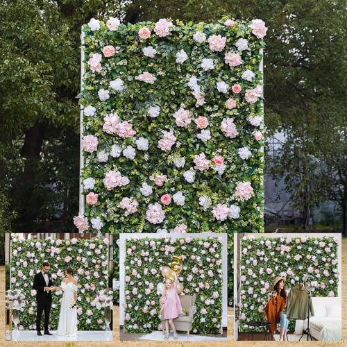 Artificial Luxury‌ Flower Wall Panels, Gorgeous 3D Silk Floral Backdrop for Wedding, Baby Show, Party and Home Decor, Quick Assembly/Storage, Both Eco ＆ Pet Friendly - color: Pinklin, size: 4ft*8ft