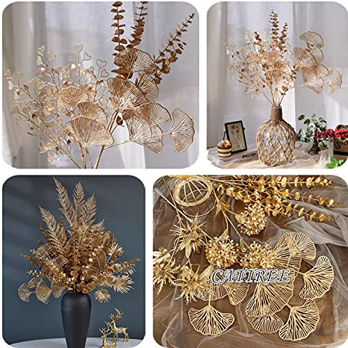Artificial Golden Plants Fake Gold Ginkgo Leaves - Tall 27Inch 2 Pack, Faux Apricot Leaf Christmas Decor Plant Simulation Bushes for Indoor Outdoor Xmas Party Wedding Table Centerpiece DIY Decoration - color: (Tall ) Gold Ginkgo Leaves - 2 Pcs