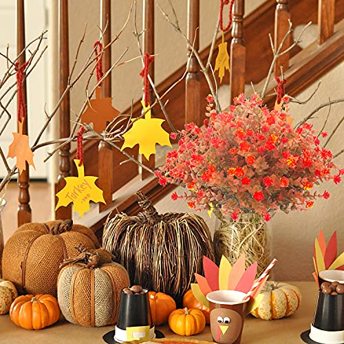 Grunyia Artificial Fall Flowers, Fake Outdoor UV Resistant Autumn Plants for Home Kitchen Christmas Festival Thanksgiving Autumns Decoration(Fall Orange) - color: Fall Orange-eucalyptus
