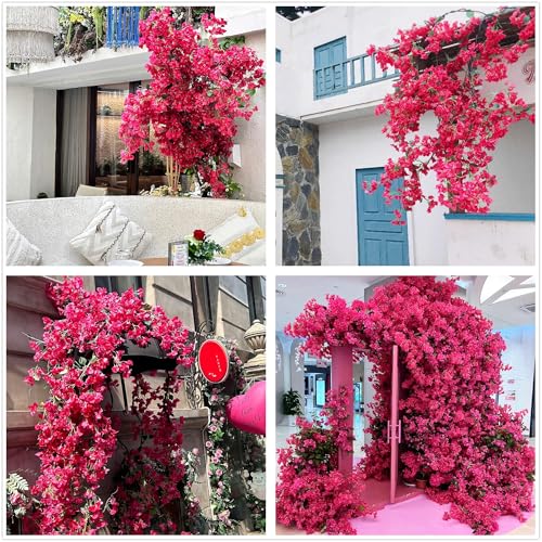 Pack of 16 - Artificial Bougainvillea Flower Stems Silk Bougainvillea Long Branches Full Blossoms for Home Wedding Table Centerpiece Shower Event Backdrop Indoor Outdoor Decorations (Fuchsia) - color: Fuchsia