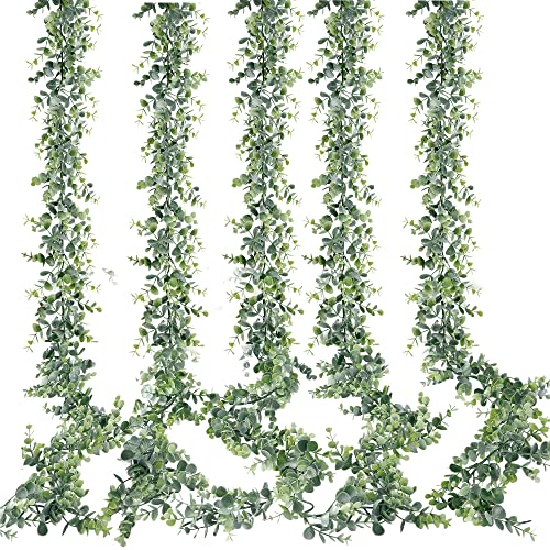 Sggvecsy Artificial Eucalyptus Garland 5 Pack Fake Eucalyptus Greenery Garland Faux Hanging Plants Artificial Vines, 5.6 Feet/Strand for Wedding Backdrop Arch Wall Table Party Outdoor Festival Decor - size: 5 Pack