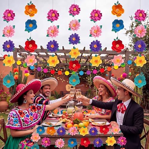 Spakon 8 Pcs Mexican Paper Flower Decorations Mexican Fiesta Garlands Cinco de Mayo Flat Floral Hanging Banner Cutouts for Birthday Decorations Baby Shower Cinco De Mayo Party Decor - color: Mexican Festival