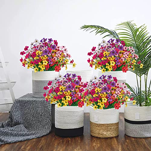 Lnoicy 12 Pcs Artificial Flowers for Outdoor,Plastic Flowers Decoration, UV Resistant Faux Flowers Shrubs, Artificial Plants for Indoor Outside Garden Home Wedding Farmhouse（6 Color） - color: Mix Colors, size: 12