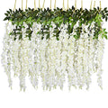 DearHouse 6 Pack Artificial Fake Wisteria Vine Ratta Hanging Garland, 3.75 Feet/Piece Silk Flowers String Home Party Wedding Decor (6PCS-Large White Wisteria) - color: White