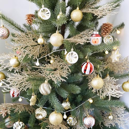 Winlyn 15 Pcs Christmas Artificial Cedar Sprays Champagne Glittered Faux Cedar Branches Stems Christmas Tree Ornament Picks 14.4" for Christmas Tree Wreath Wedding Bouquet Holiday Centerpiece - color: Champagne