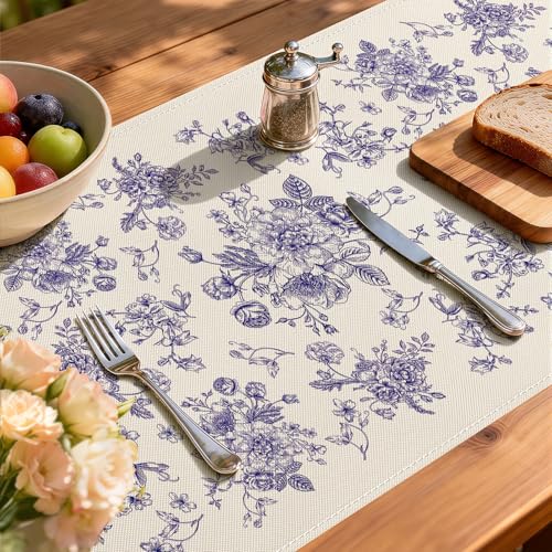 Larponder Summer Blue and White Table Runner, Flower, 13x72 Inch | Seasonal Anniversary Holiday Kitchen Dinning Table Home Party Decor - color: Blue Flower, size: 13" x 72" (Rectangular)