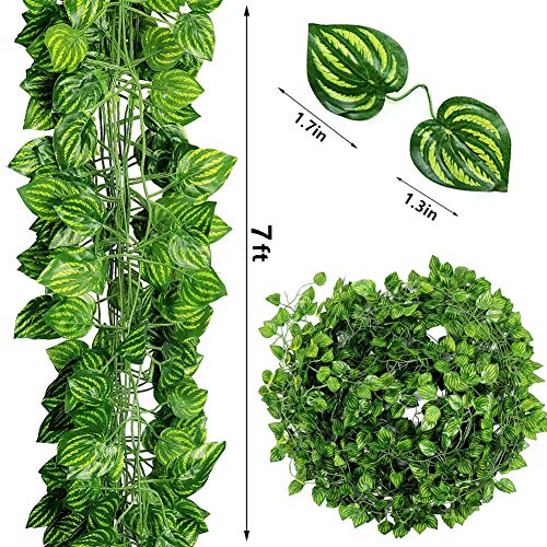 84 feet Artificial Vines Greenery Garland Fake Hanging Leaves Faux Foliage Plants for Wedding Party Garden Home Kitchen Office Wall Decorations (Watermelon/12 Strands) - color: Watermelon/12 Strands