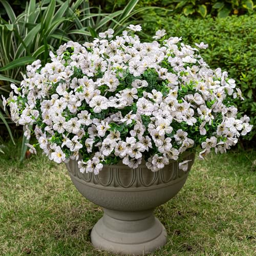 Lnoicy 20 Bundles Artificial Fake Flowers for Outdoor Faux Eucalyptus Flowers for Home Decoration,Fake Plants UV Resistant for Porch/Garden（White） - color: White