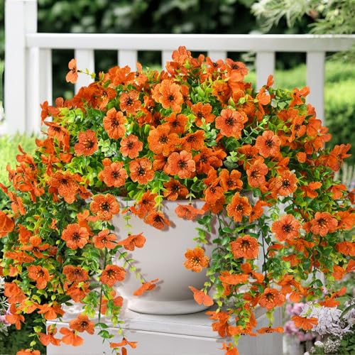 ZFProcess Artificial Hanging Flowers Plants for Outdoor Fall Decoration, 2PCS Faux Silk Daisy UV Resistant Look Real for Outside Home Indoor Planter Porch Window Yard Autumn Decor(Orange) - color: Orange
