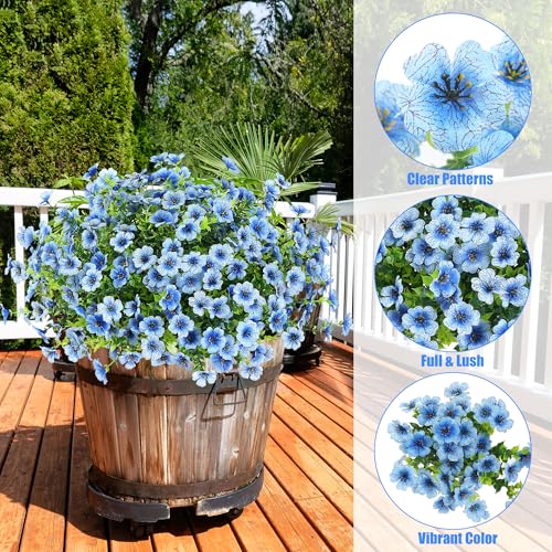 Sggvecsy Artificial Flowers for Outdoors 12 Bundles Realistic Faux Plants UV Resistant Fake Silk Daisy with Eucalyptus for Boxwood Planter Patio Porch Outside Spring Summer Decoration(Blue) - color: Blue