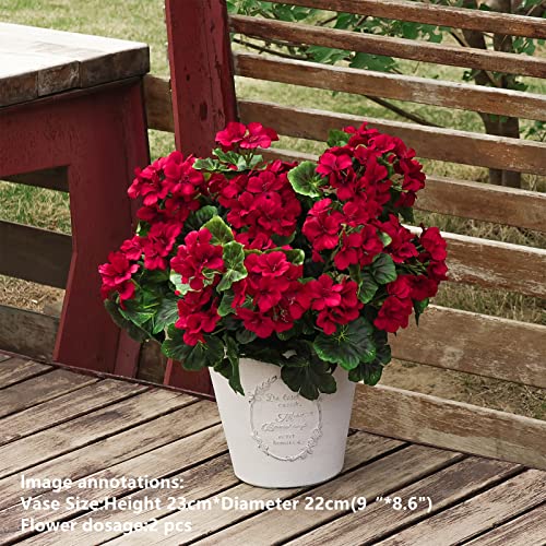 2Pcs 19'' Realistic Artificial Geranium, Uv Resistant, Wedding Kitchen Garden Table Centerpieces Indoor Outdoor Decor (Red Geranium Flower) - color: Red Geranium Flower