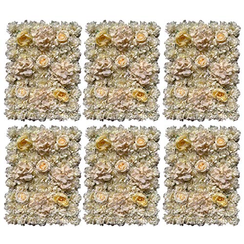 16"x 24" Artificial Flower Wall Panels,Flower Wall Mat Silk Flower Panels for Outdoor Garden Backyard Fence Fence Privacy Screen and Indoor Wall Decor (6Pcs Light Yellow) - color: 6Pcs Light Yellow
