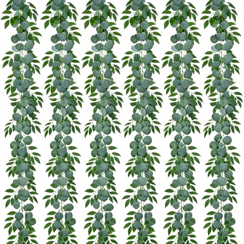 GREENTIME 6 Pack 6.5Ft Fake Greenery Garlands Eucalyptus Willow Garland for Rustic Wedding Arch Swag Doorways Table Runner Staircase Fireplace Chair Home Party Decoration - color: Green -6