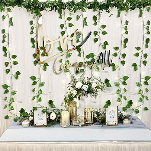 84 feet Artificial Vines Greenery Garland Fake Hanging Leaves Faux Foliage Plants for Wedding Party Garden Home Kitchen Office Wall Decorations (Scindapsus/12 Strands) - color: Scindapsus/12 Strands