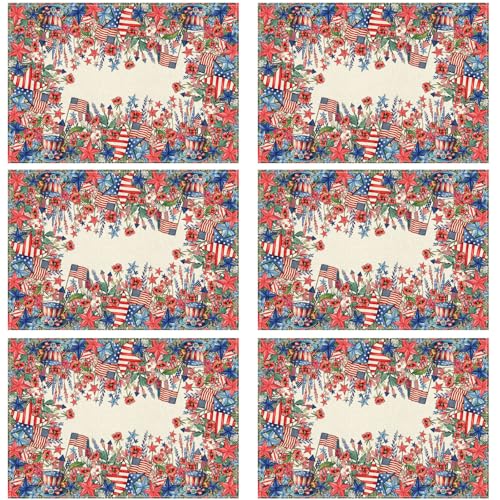 XCHI Watercolor Flowers America Stars Fireworks Memorial Day Placemats Set of 6 Table Mats 4th of July Patriotic Independence Day for Party Home Kitchen Dining Table Decorations 12x18 Inch - size: Placemats Set of 6 （12x18 Inch）