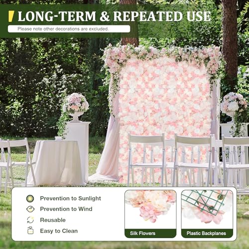 23.6 x 15.7 Inch 12 Pcs Artificial Flower Wall Panel, 3D Flower Backdrop Rose Decoration Silk Floral Wall Wedding Flower Decorations Backdrop for Home Party Wedding Anniversary Birthday Stage.