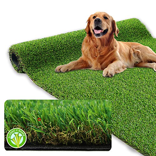 XLX TURF Realistic Artificial Grass Outdoor - 6 FT x 10 FT Ultra Thick & Pets Friendly Fake Grass Rug for Dog Potty Patio Balcony Backyard with Drain Hole 35 mm/1.35 inch Pile Hight - size: 6' x 10' (Rectangular)