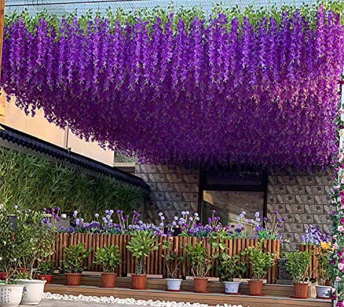 Artificial Flowers Hanging Flowers, Fake Garland Silk Vines Rattan String Decor for Home Wedding Arch Wall Garden Greenery Bedroom Outdoor Office Party Decoration (36, Purple) - color: Purple