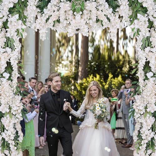 Duovlo 4Pcs 6.6Ft/Piece Imitation Silk Wisteria Garland Hanging Flower Vine for Home Outdoor Garden Ceremony Wedding Arch Floral Decor (Milk White) - color: Milk White
