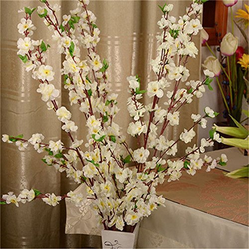 10PCS Artificial Cherry Blossom Branches Silk Spring Peach Blossom Fake Flowers Arrangements for Home Wedding Decoration (White) - color: White