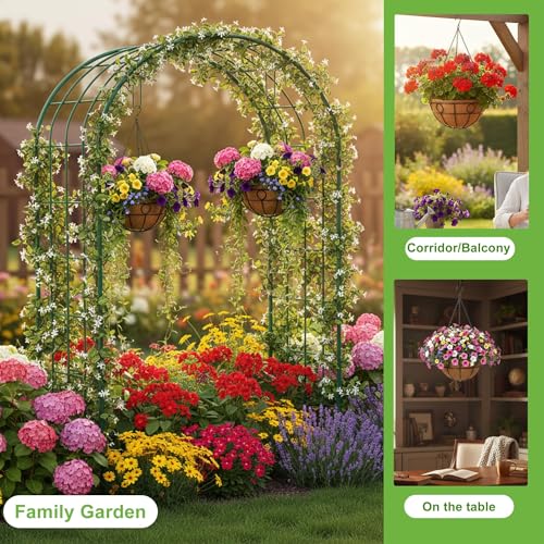 Classic Round Wire Hanging Basket 4 Packs 12 Inch Deep Coco Liner Water-Absorbing All-Weather Garden Deck Hanging Planter with Chain Flower Pot - size: 12 Inch, style: Circular
