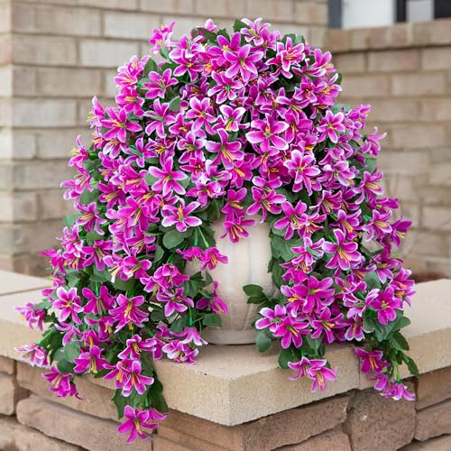 Ivydale Artificial Lily Flowers for Outdoors Fake Hanging Flower Vines for Outside Decoration, UV Resistant 2PCS Faux Plants for Patio Porch Balcony Garden Yard, Fuchsia - color: Fuchsia