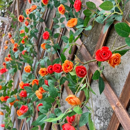 6FT Bendable Yellow Orange Rose Flower Garland, Artificial Silk Wild Roses Vine Leaves Hanging Flowers for Wall Fireplace Fence Trellis Wedding Home Spring Summer Decor(2PC) - color: Yellow-orange, size: 2