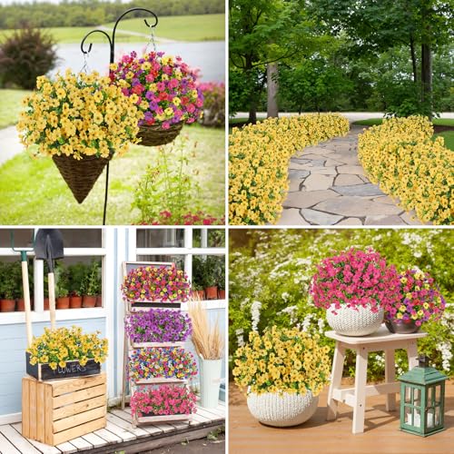 Bassion Artificial Flowers for Outdoors, 16 Bundles UV Resistant Fake Flowers Realistic Silk Faux Plants for Outdoor Planter Window Box Porch Patio Garden Home Outside Decorations - color: Yellow