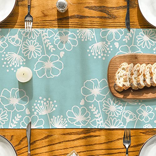Artoid Mode Blue Bloom Flowers Butterfly Spring Table Runner, Seasonal Holiday Kitchen Dining Table Decoration for Home Party Indoor 13x72 Inch - color: Blue, size: 13" x 72", Table Runner