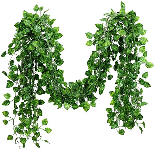 84 feet Artificial Vines Greenery Garland Fake Hanging Leaves Faux Foliage Plants for Wedding Party Garden Home Kitchen Office Wall Decorations (Watermelon/12 Strands) - color: Watermelon/12 Strands