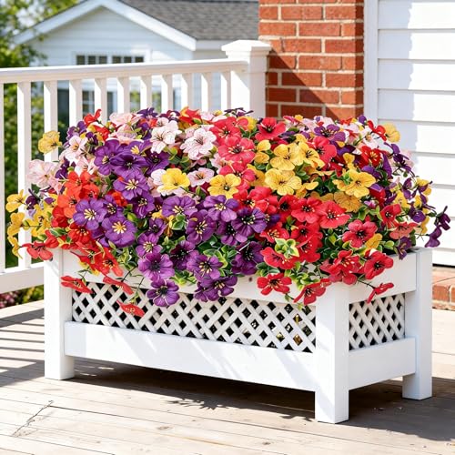 Artificial Flowers for Outdoor Decoration -16 Bundles UV Resistant Fake Faux Flower,Spring Faux Plants Outside Decor for Indoor Home Garden Porch Window Box,Red Rose Red Purple Yellow Pink - color: Red Rose Red Purple Yellow Pink