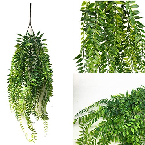 Artificial Hanging Vine, Weeping Willow Plastic Plants Greenery Leaves Fake Plant Faux Ivy Garland UV Resistant for Indoor Outdoor Garden Door Wall Baskets Wedding Party Table Decor Decoration - 4 Pcs - color: Hanging Vine Willow-4 Pcs