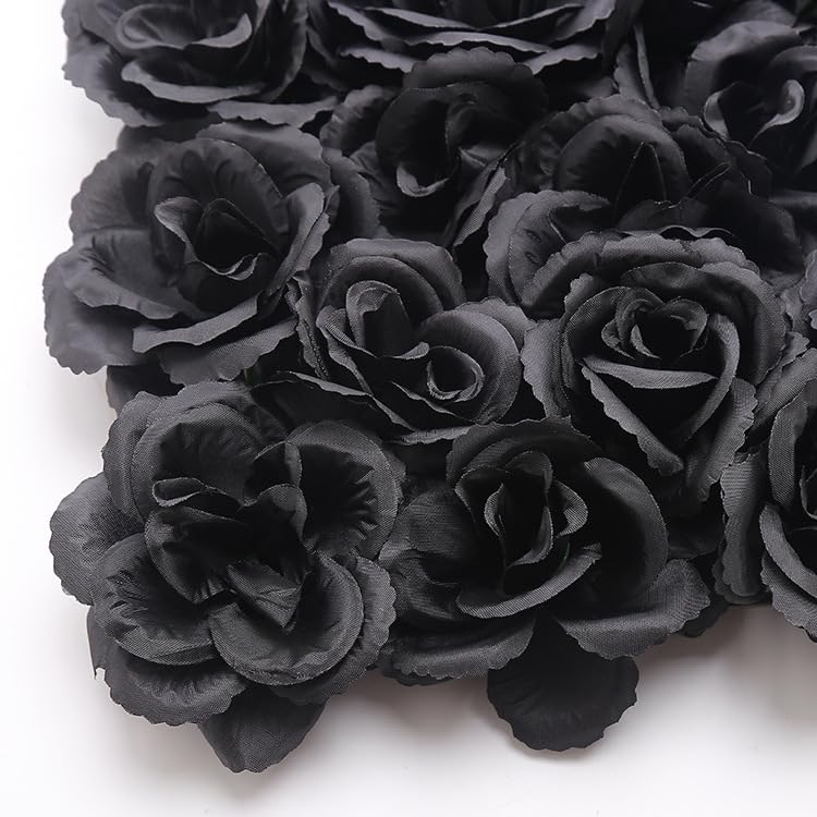 Black Silk Rose Flower Panels Wall, 12 Pcs Artificial Flowers Decoration for Welcome Table, Party, Anniversary, Church Wall, Stage Background, 25x25cm