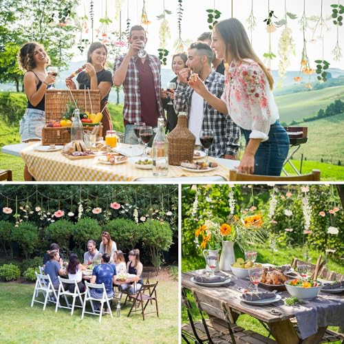 2 Pcs 6.56 ft Wildflower Garland Artificial Hanging Flower Backdrop Set Fake Rose Babysbreath Wild Flower Decor from Ceiling for Wedding Baby Shower Party Birthday Home Garden