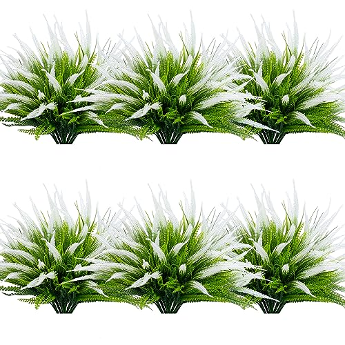 12 Bundles Outdoor Artificial Plants Flowers UV Resistant Fake Grass Plants Tropical Faux Bushes Shrubs for Home Front Porch Outside Planter Garden Landscape Décor - color: White Setaria, size: 12 Pcs