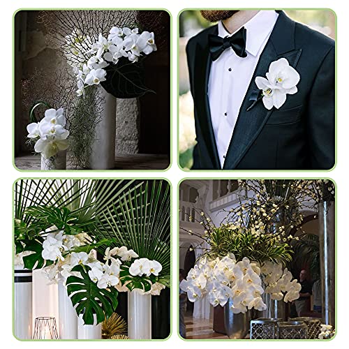 Artificial Phalaenopsis Flowers 4 Pcs, 15” Fake Silk Orchids with Stem Leaves for Valentine's Day Home Office Wedding Party Décor (White) - color: White