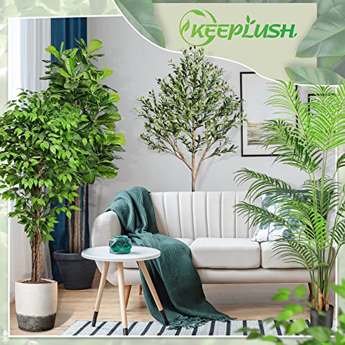 7ft Large Ficus Artificial Trees with Natural Curved Trunks, 84" Tall Lush Faux Tree for Home Decor Indoor, Green Lifelike Fake Ficus Tree Artificial Plants in Pot - size: 7.2ft